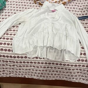 miami White Tiered Ruffle Button-Up Blouse